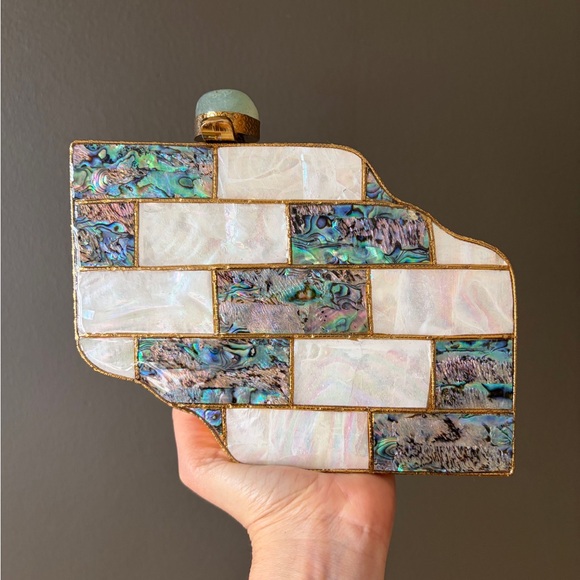 Handbags - Mosaic Shell Clutch with Gold Accents